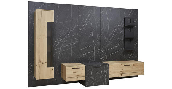 WOHNWAND 329/213,2/47,2-55,2 cm in Anthrazit, Eichefarben, Schieferfarben - Schieferfarben/Eichefarben, Design, Glas/Holz (329/213,2/47,2-55,2cm) - Dieter Knoll