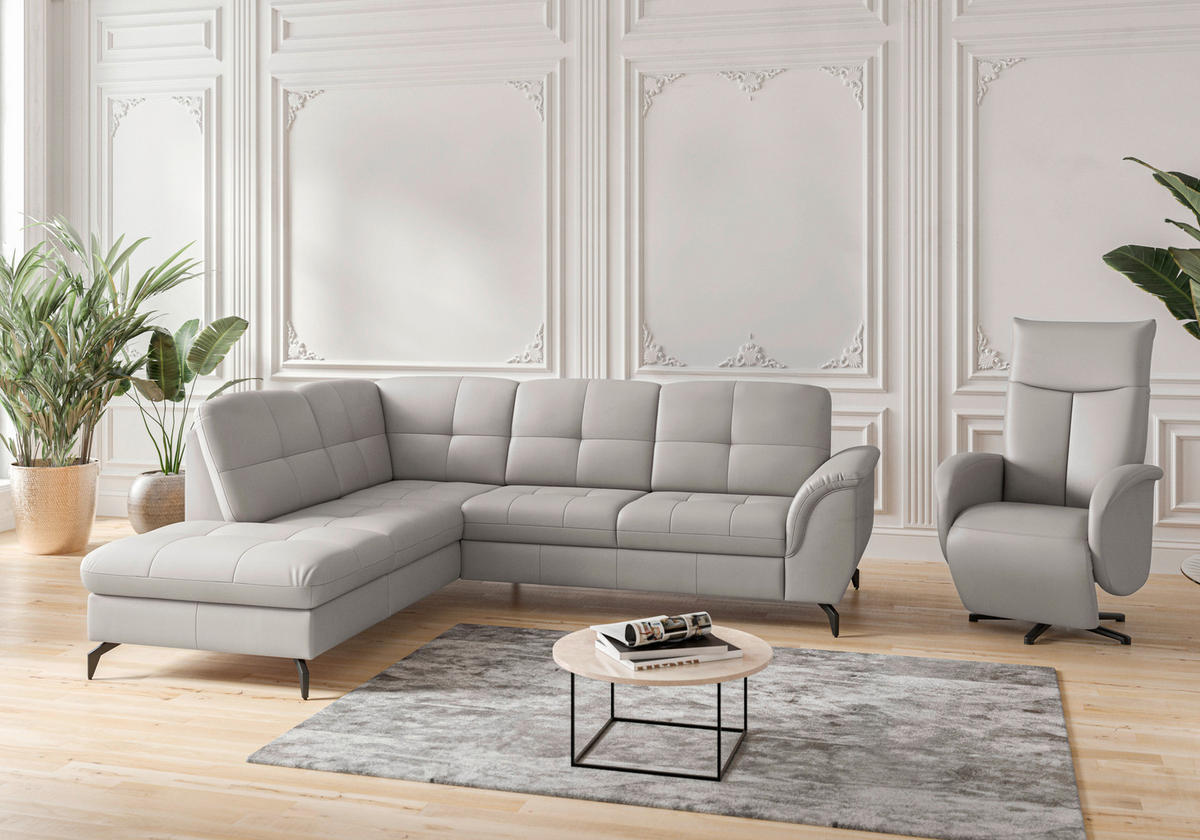 ECKSOFA in Vliesstoff Kombination Echtleder/Stoff Hellgrau  212/244 cm  - Hellgrau/Schwarz, MODERN, Leder/Textil (212/244cm) - Sit & More