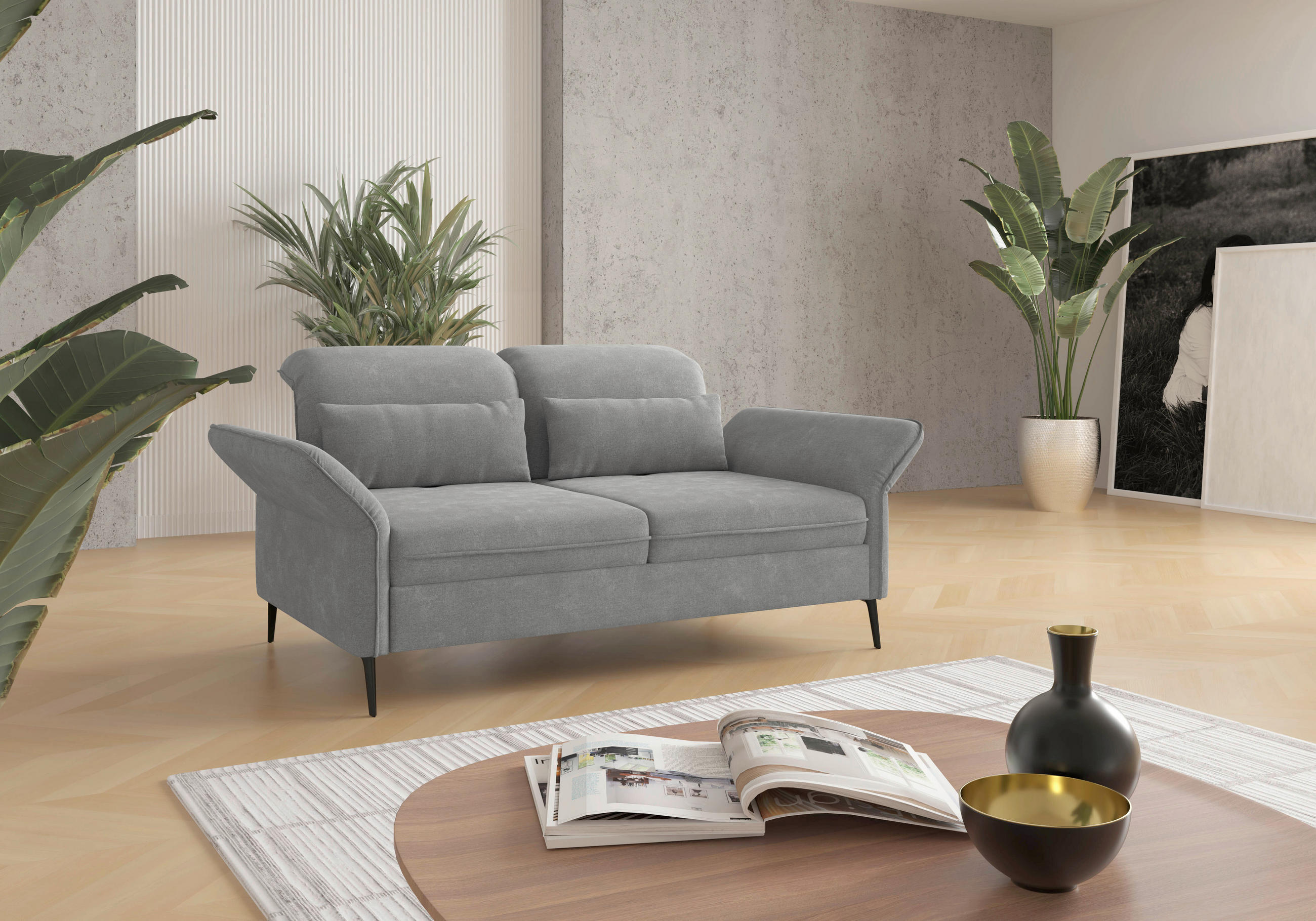 2,5-SITZER Flachgewebe Grau  - Schwarz/Grau, KONVENTIONELL, Textil/Metall (189/92/123cm) - Sit & More