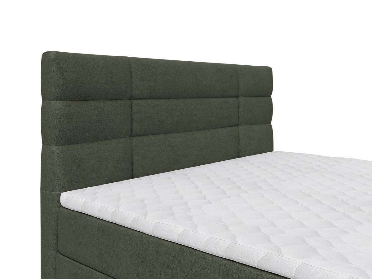 BOXBETT 140/200 cm,  in Dunkelgrün, Matratze, Rollrost, Topper, H2 = mittel  - Dunkelgrün/Schwarz, KONVENTIONELL, Holz/Kunststoff (140/200cm) - Boxxx