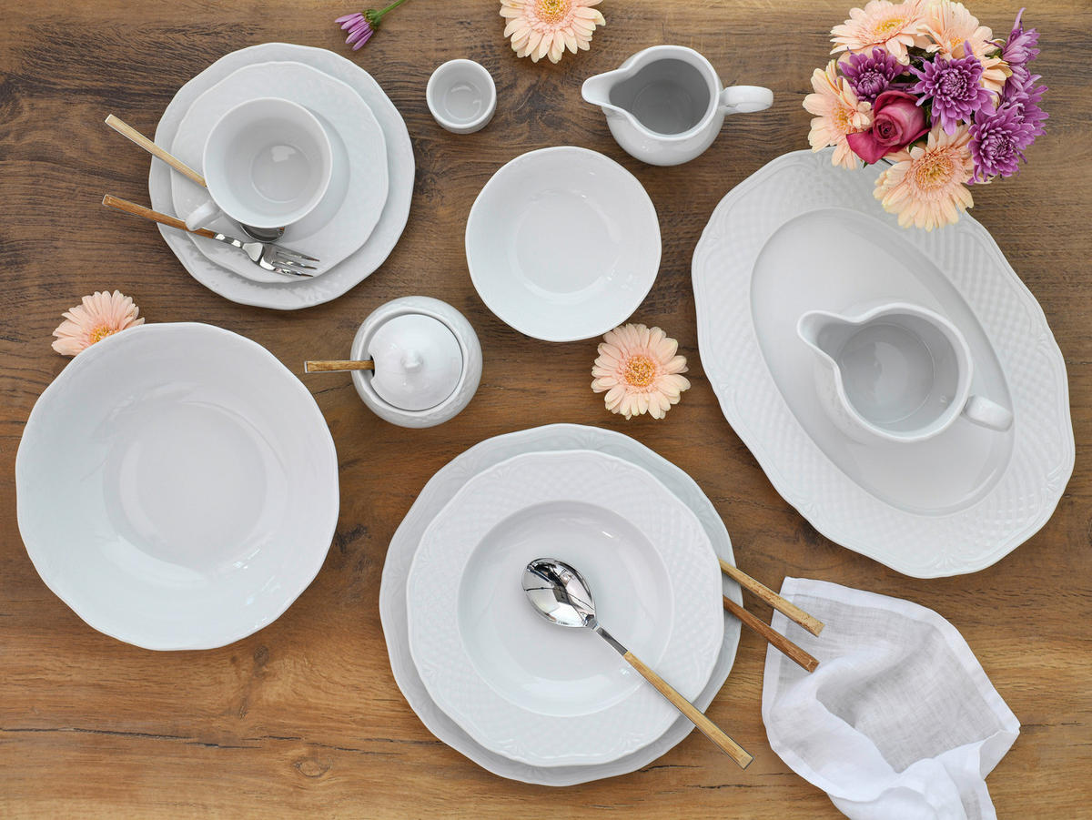 KOMBINOVANÝ SERVIS, 60-dielne, porcelán - biela, Basics, keramika (59/40/32cm) - Creatable