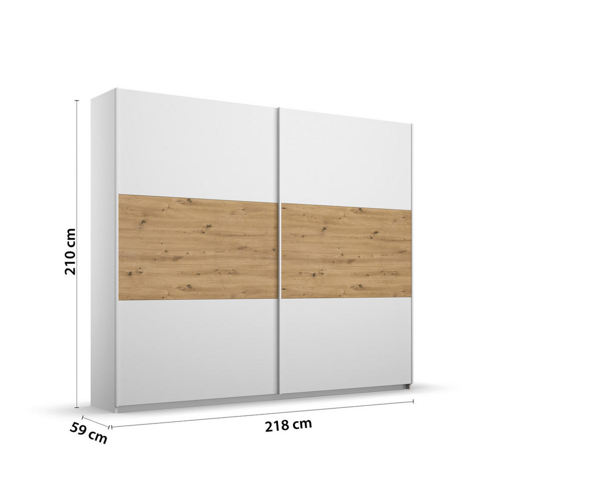 SCHWEBETÜRENSCHRANK  in Weiß, Eiche Artisan  - Weiß/Eiche Artisan, MODERN, Holzwerkstoff/Metall (218/210/54cm) - Rauch Möbel