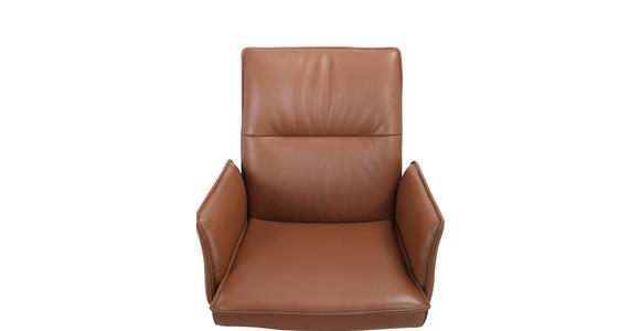 ARMLEHNSTUHL in Edelstahl Echtleder pigmentiert - Edelstahlfarben/Cognac, Design, Leder/Metall (57/92/63,5cm) - Novel