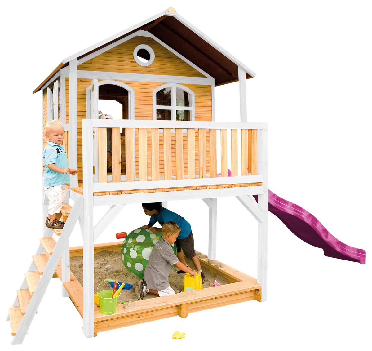 SPIELHAUS 432/293/212 cm  - Lila/Braun, KONVENTIONELL, Holz (432/293/212cm) - Ambia Garden