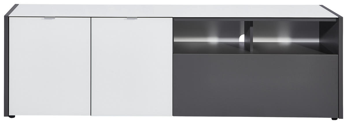 LOWBOARD  in 177/55/40 cm  - Weiss/Alufarben, Konventionell, Glas/Holzwerkstoff (177/55/40cm) - Voleo