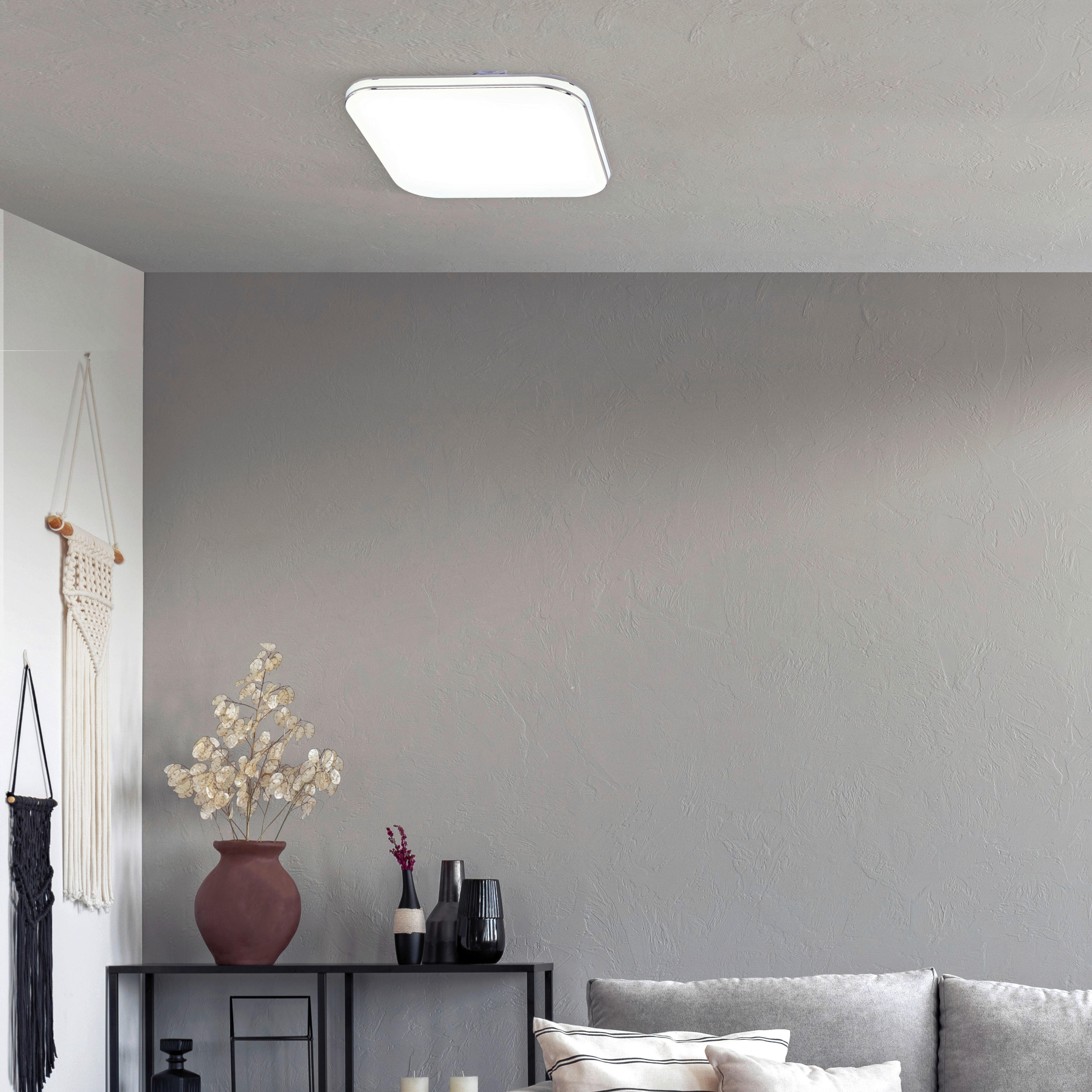 LED-DECKENLEUCHTE Porto   - Chromfarben/Weiß Hochglanz, KONVENTIONELL, Glas (29,50/29,50cm) - Fischer & Honsel