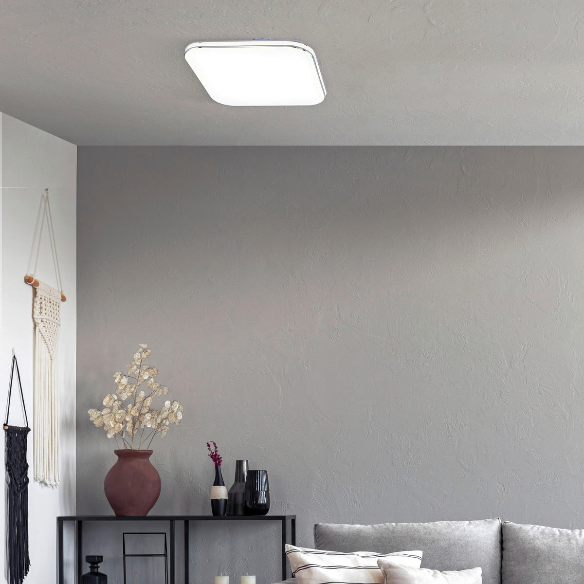 LED-DECKENLEUCHTE Porto   - Chromfarben/Weiß Hochglanz, KONVENTIONELL, Glas (29,50/29,50cm) - Fischer & Honsel