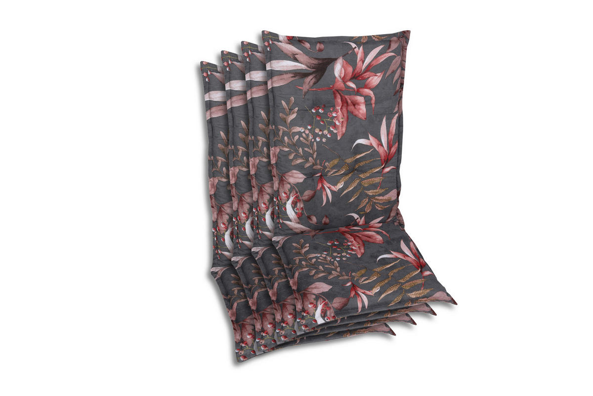 SESSELAUFLAGENSET in Anthrazit, Braun, Rosa Blätter  - Anthrazit/Braun, Basics, Textil (50/7/120cm)