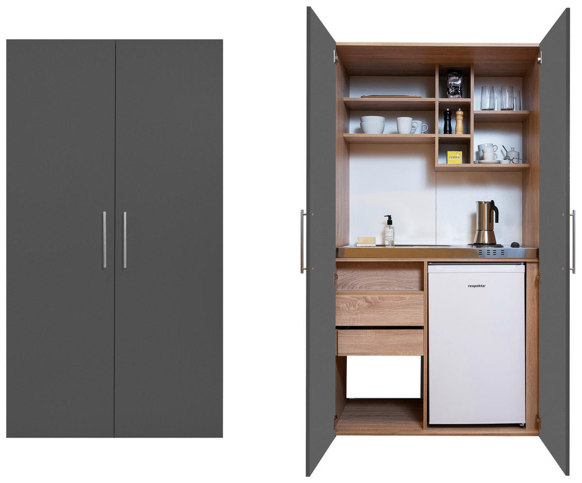 SCHRANKKÜCHE  104/193/67 cm  in Grau  - Edelstahlfarben/Eichefarben, KONVENTIONELL, Holzwerkstoff/Metall (104/193/67cm) - Respekta