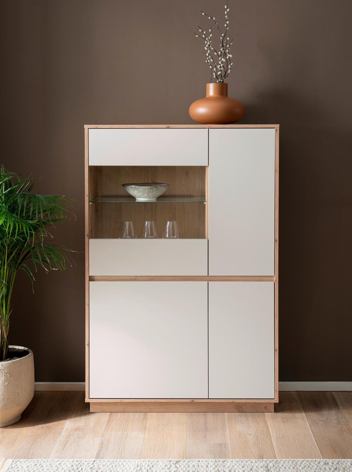 VITRINE  in Kaschmir, Eiche Artisan - Kaschmir/Eiche Artisan, Design, Glas/Holzwerkstoff (75/144/40cm) - MID.YOU