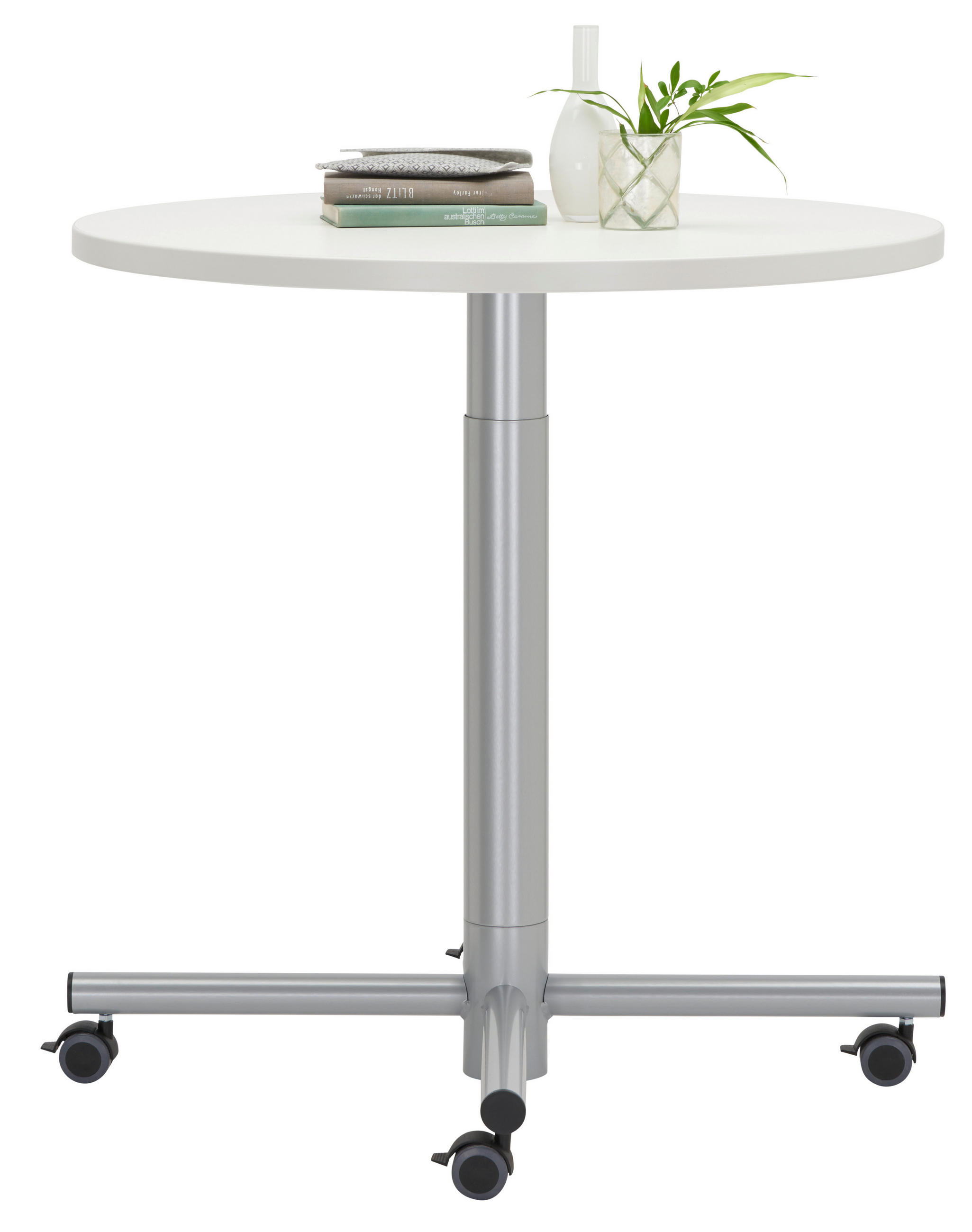 BEISTELLTISCH 80/80/71-115 cm Weiß rund  - Alufarben/Weiß, Design, Holzwerkstoff/Kunststoff (80/80/71-115cm) - Moderano