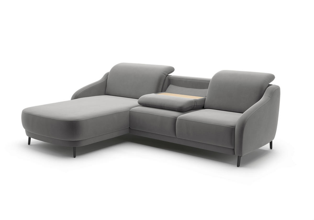 ECKSOFA BLUES V Grau Samt  - Schwarz/Grau, MODERN, Textil/Metall (191/271cm) - Sit & More