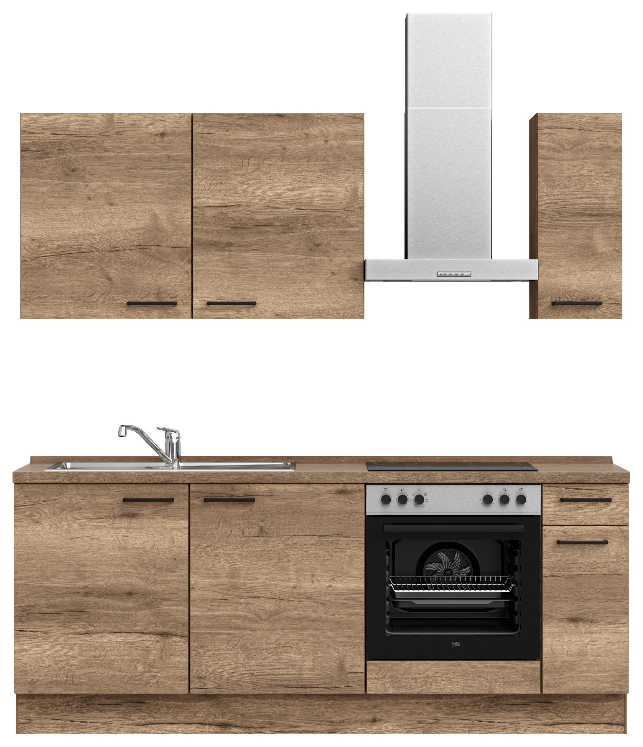 KÜCHENBLOCK 210 cm   in Eiche dunkel  - Eiche dunkel/Eichefarben, MODERN, Holzwerkstoff/Metall (210cm) - Nobilia