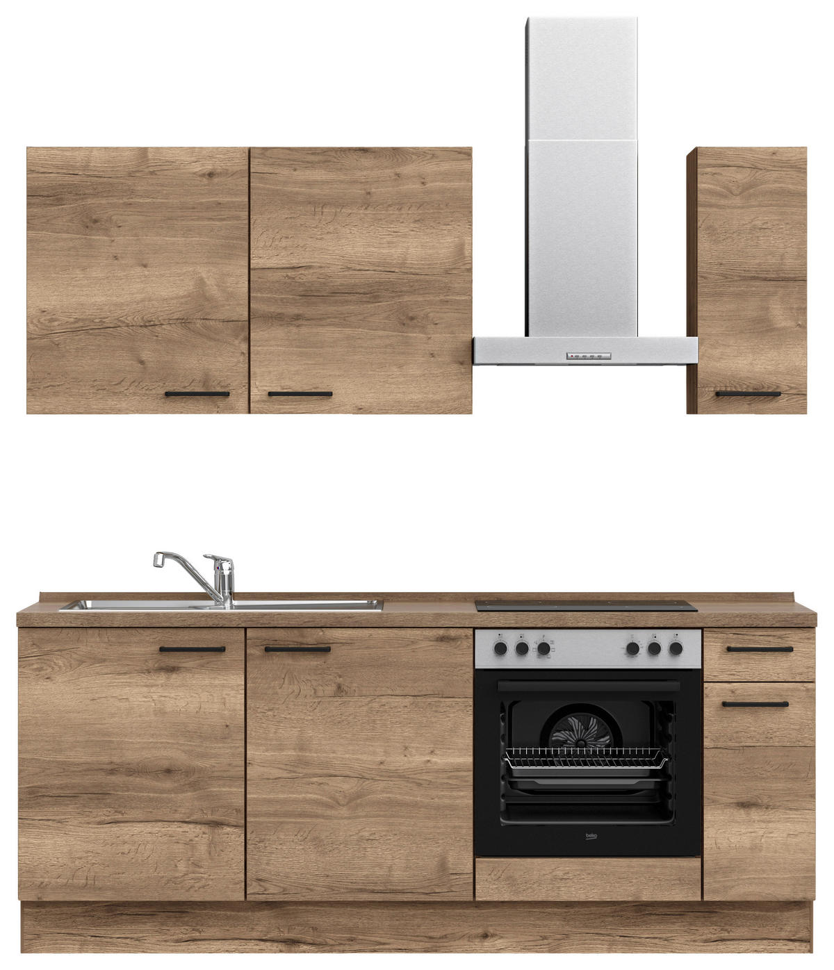 KÜCHENBLOCK 210 cm   in Eiche dunkel  - Eiche dunkel/Eichefarben, MODERN, Holzwerkstoff/Metall (210cm) - Nobilia