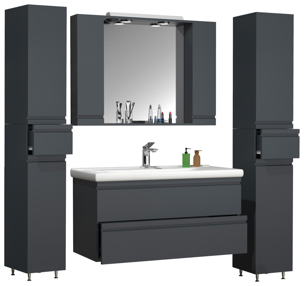 BADEZIMMER 5-teilig  in 160 cm  - Anthrazit, Modern, Glas/Keramik (160cm) - MID.YOU