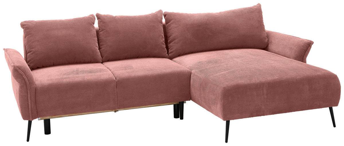 ECKSOFA Altrosa Chenille  - Schwarz/Altrosa, KONVENTIONELL, Textil/Metall (255/164cm) - Carryhome