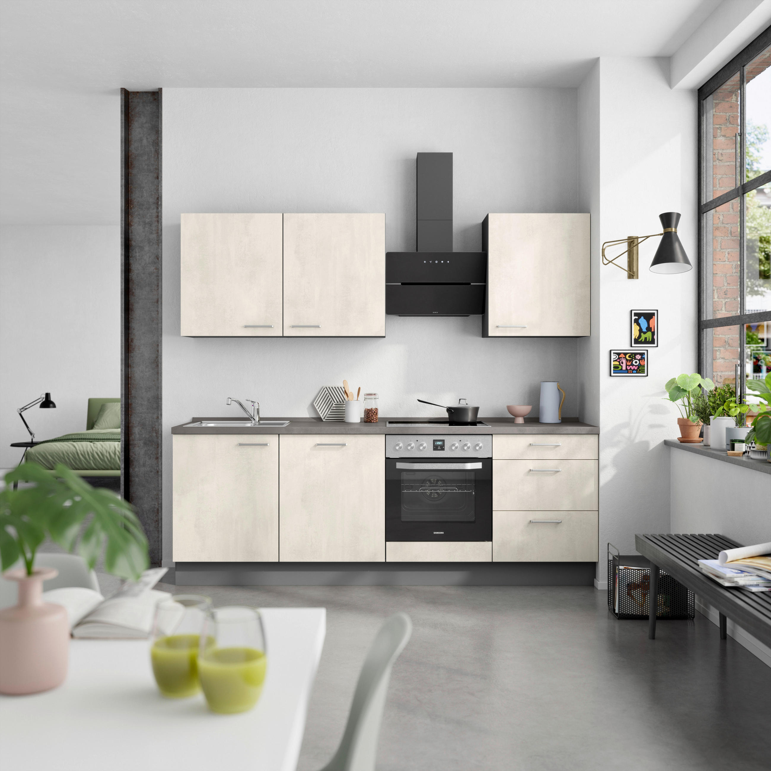 KÜCHENBLOCK Riva 240 cm  in Weiß, Schieferfarben  - Schieferfarben/Edelstahlfarben, MODERN, Holzwerkstoff/Metall (240cm) - Nobilia
