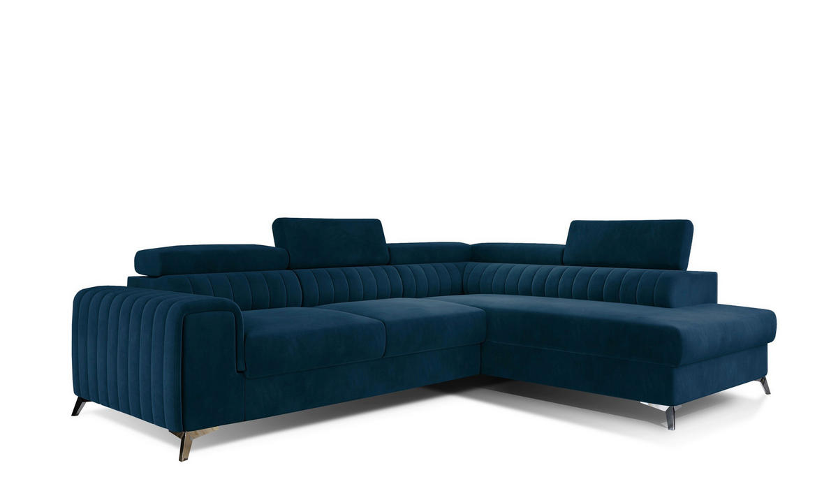 ECKSOFA  Blau Samt  - Blau/Silberfarben, Design, Textil/Metall (278/205cm) - MID.YOU
