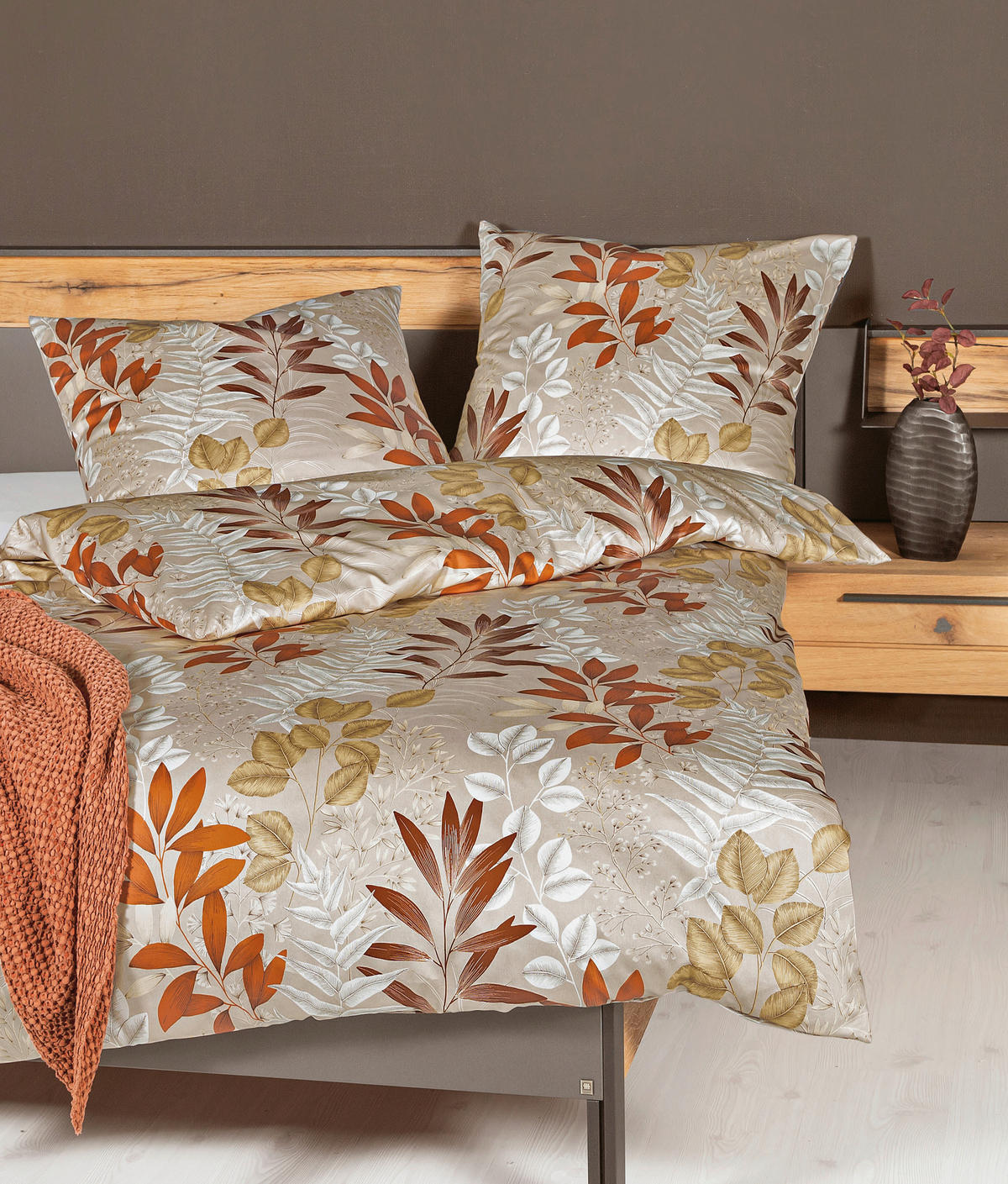 POSTELJNINA MILANO 135/200 cm mako saten rjava, oranžna, bež  - bež/oranžna, Konvencionalno, tekstil (135/200cm) - Janine