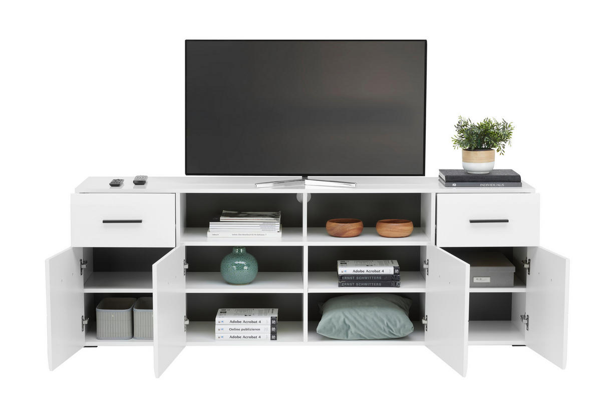 COMODĂ TV 180/63,7/41,6 cm  - alb/antracit, Modern, plastic/material pe bază de lemn (180/63,7/41,6cm) - Hom`in