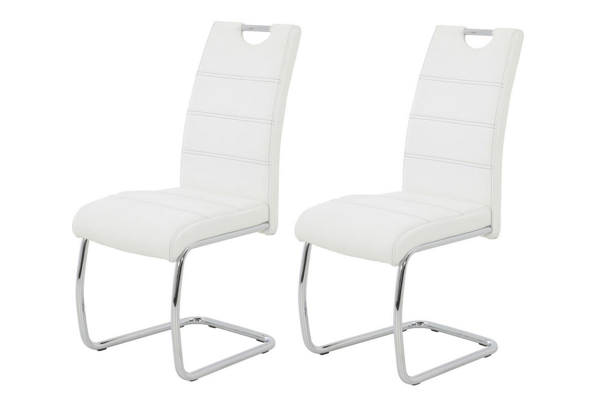 SCHWINGSTUHL-SET 2 Stück  in Stahl Lederlook  - Chromfarben/Weiß, MODERN, Textil/Metall (43/98/59cm) - MID.YOU