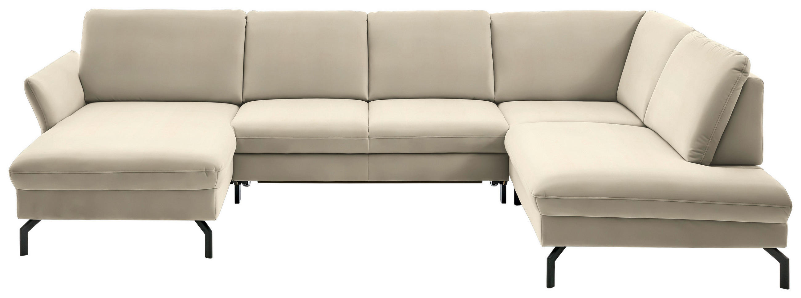 WOHNLANDSCHAFT Creme, Naturfarben Velours  - Creme/Schwarz, Design, Textil/Metall (179/335/220cm) - Beldomo System