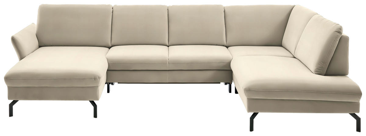 WOHNLANDSCHAFT in Velours Creme, Naturfarben  - Creme/Schwarz, Design, Textil/Metall (179/335/220cm) - Beldomo System