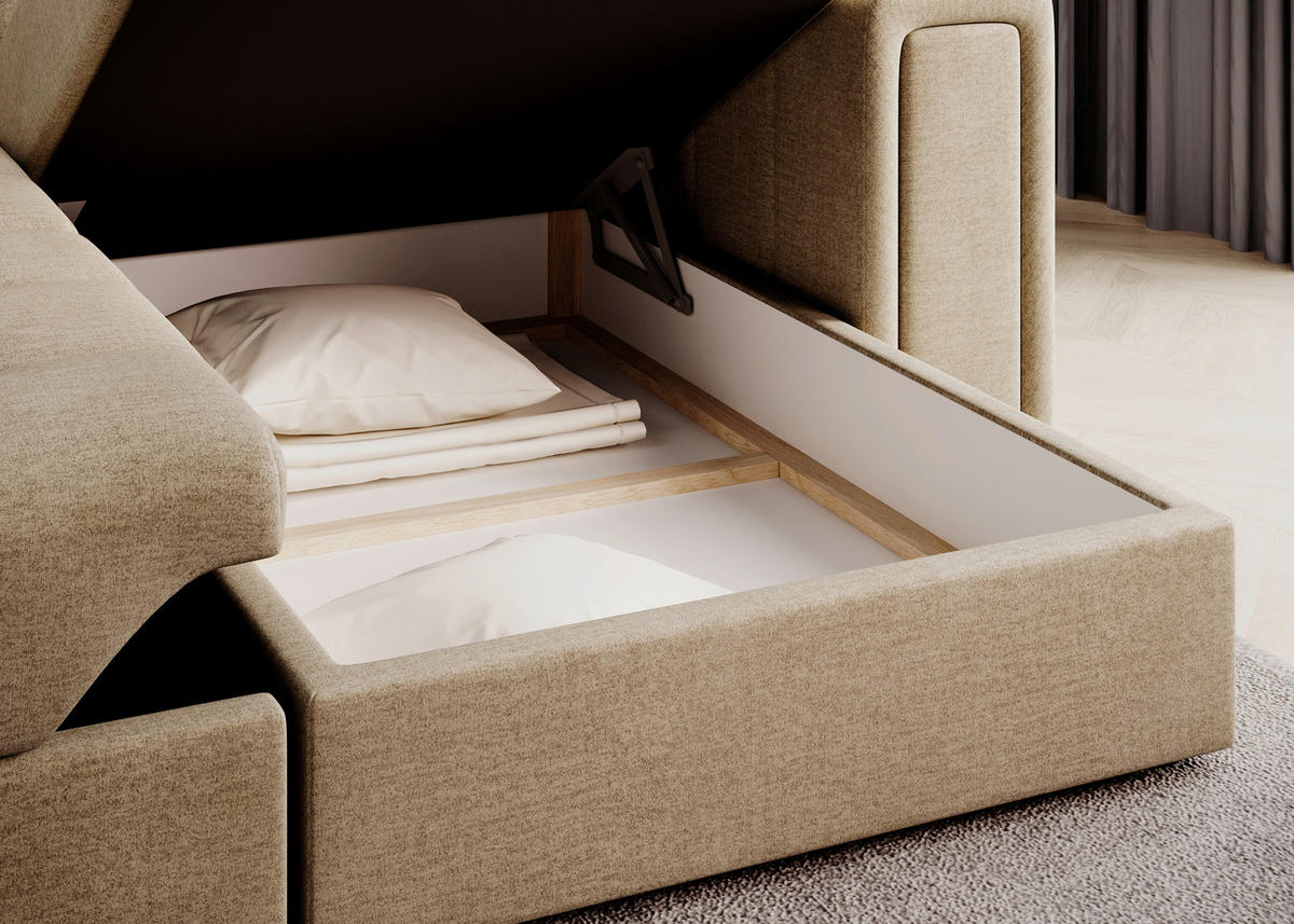 ECKSOFA Samt Hellbraun  - Hellbraun/Schwarz, Design, Kunststoff/Textil (260/150cm) - MID.YOU