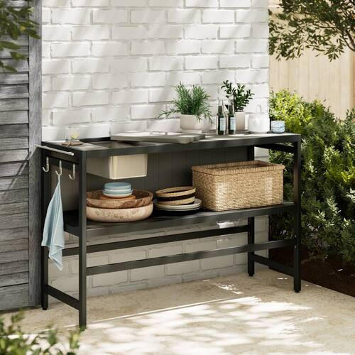 GARTENREGAL - Dunkelgrau/Silberfarben, MODERN, Kunststoff/Metall (148/91/50cm) - Ambia Garden