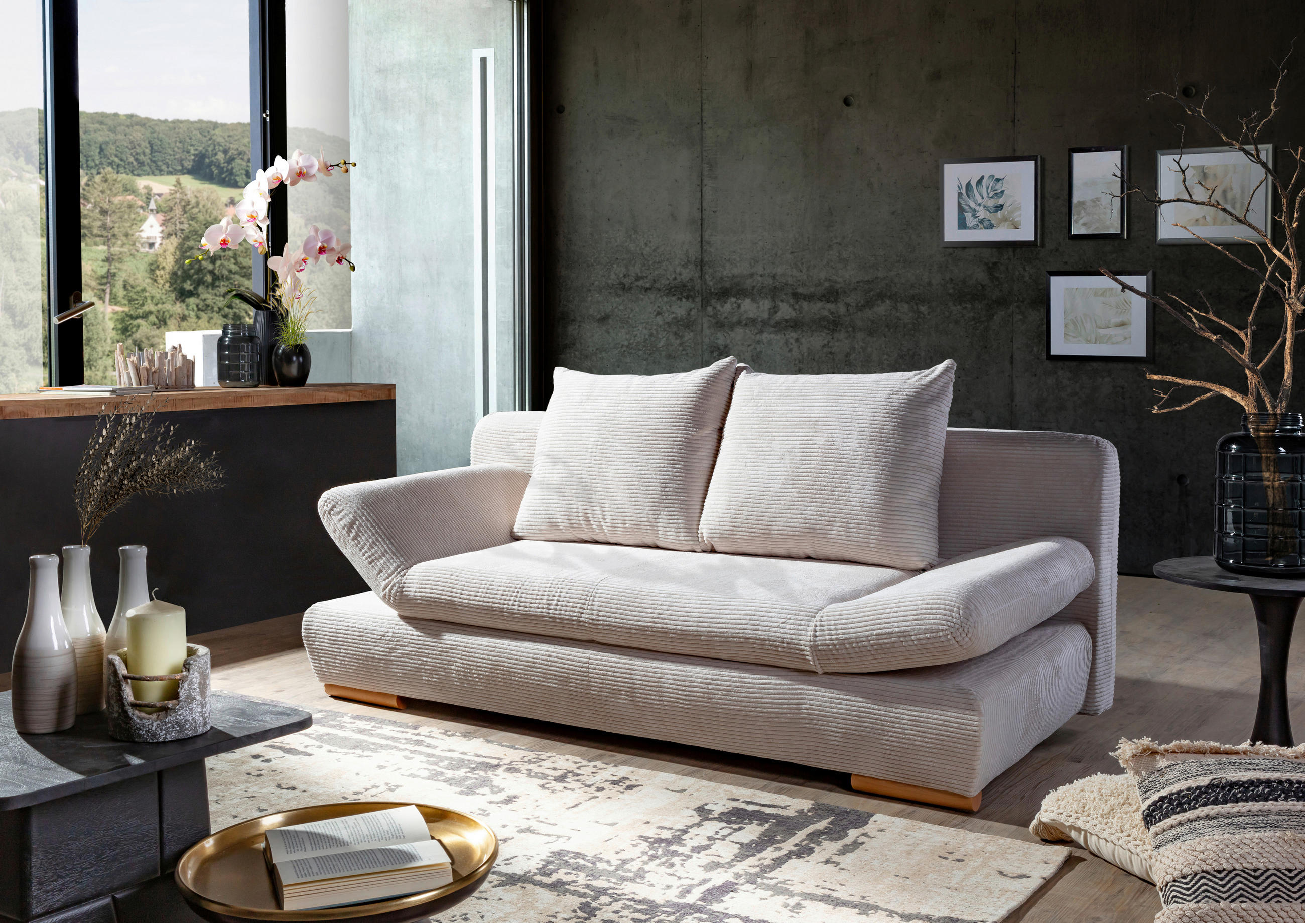 SCHLAFSOFA Cord Beige  - Beige/Naturfarben, KONVENTIONELL, Holz/Textil (200/75/92cm) - home24