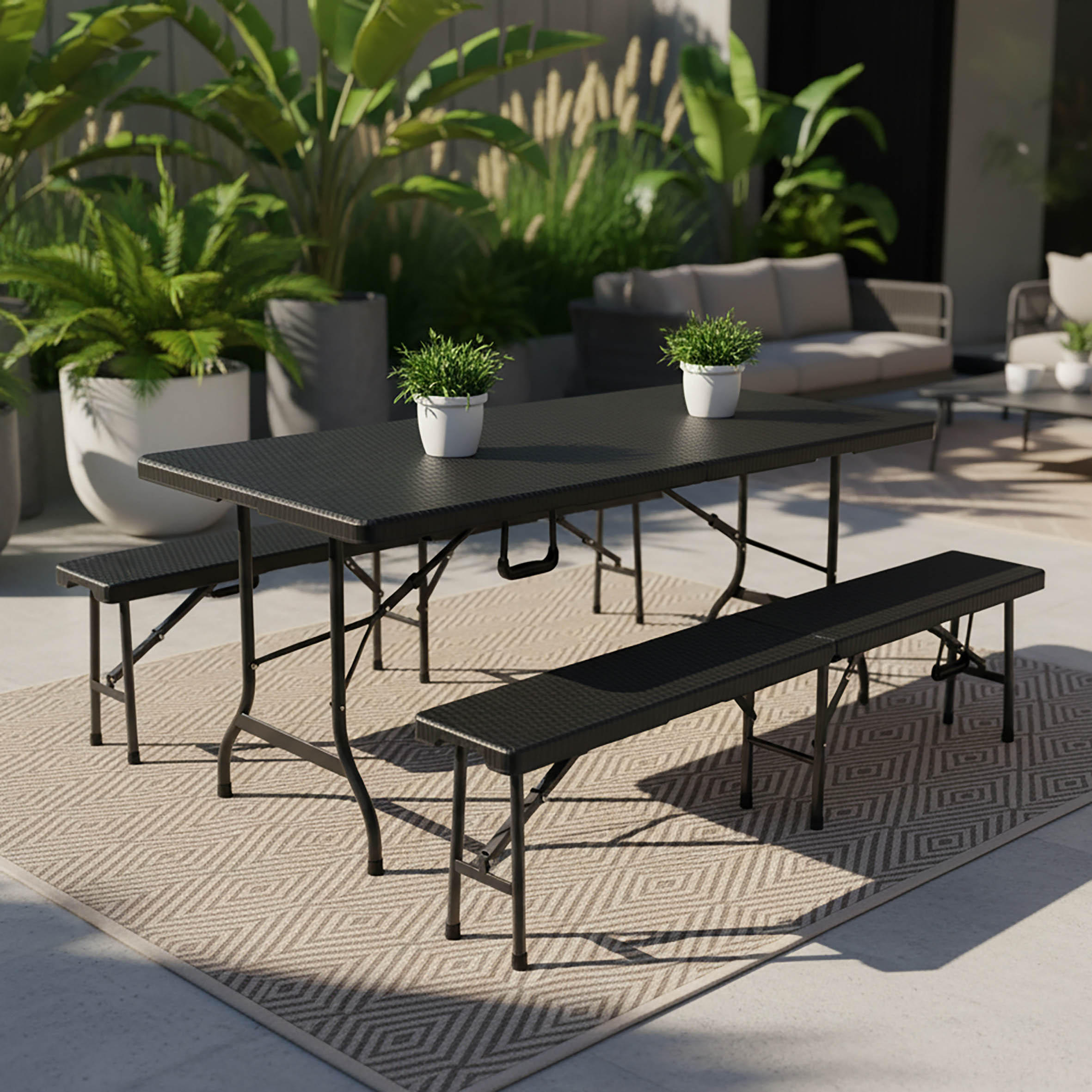 GARTENGARNITUR 3-teilig  - Schwarz, Basics, Kunststoff/Metall (180/75/73cm) - Gardenson