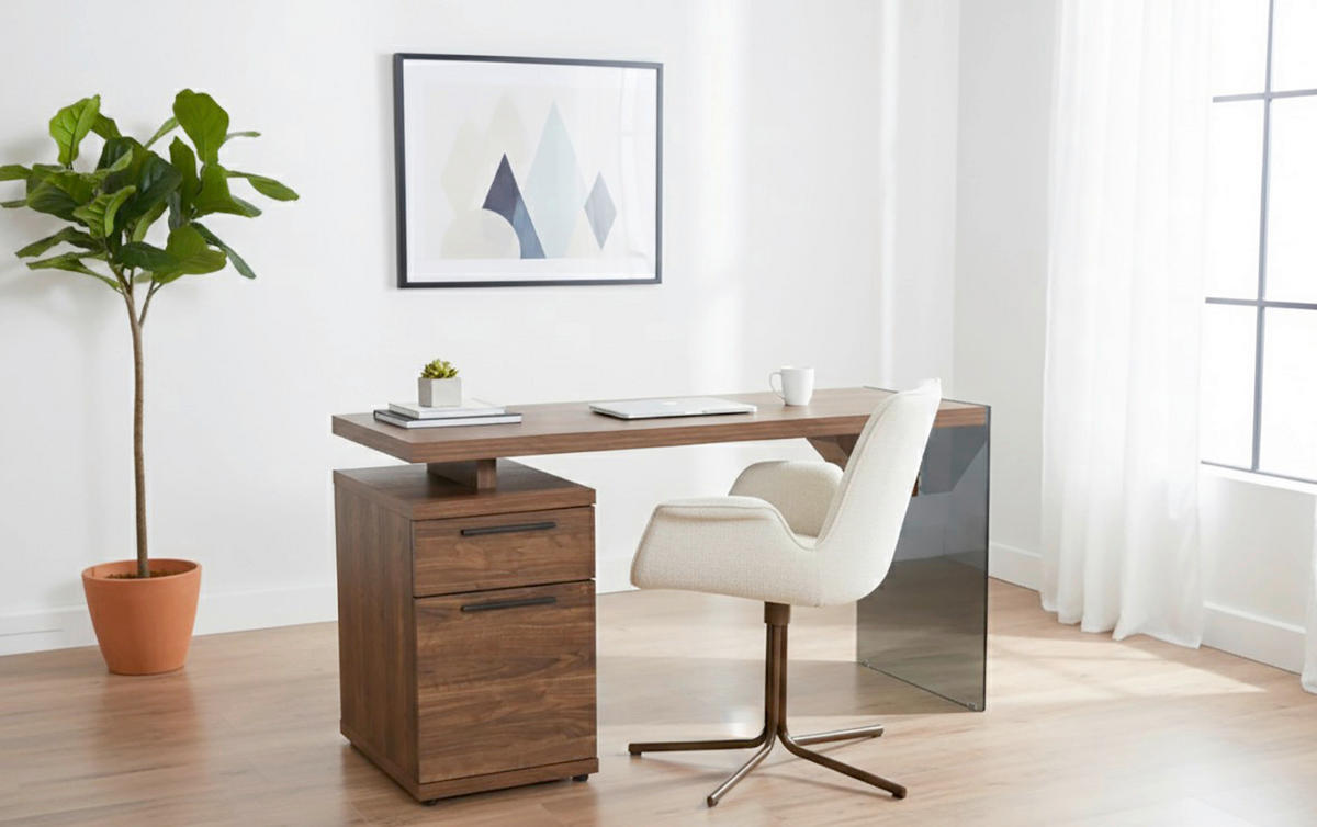 SCHREIBTISCH 141,8/74/55 cm Walnussfarben  - Walnussfarben/Schwarz, Design, Glas/Holzwerkstoff (141,8/74/55cm) - MID.YOU