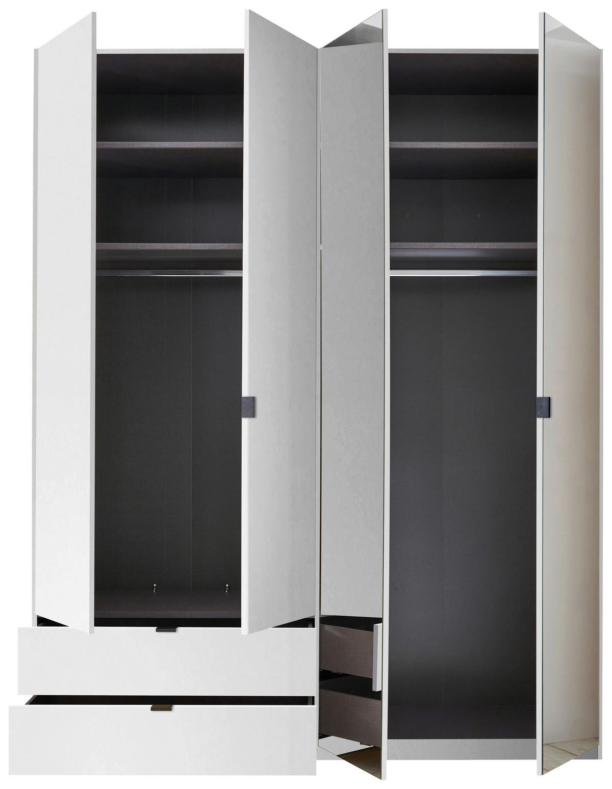 DREHTÜRENSCHRANK 180/225,5/57 cm,  in Weiß, 4-türig  - Schwarz/Weiß, KONVENTIONELL, Glas/Holzwerkstoff (180/225,5/57cm) - Xora