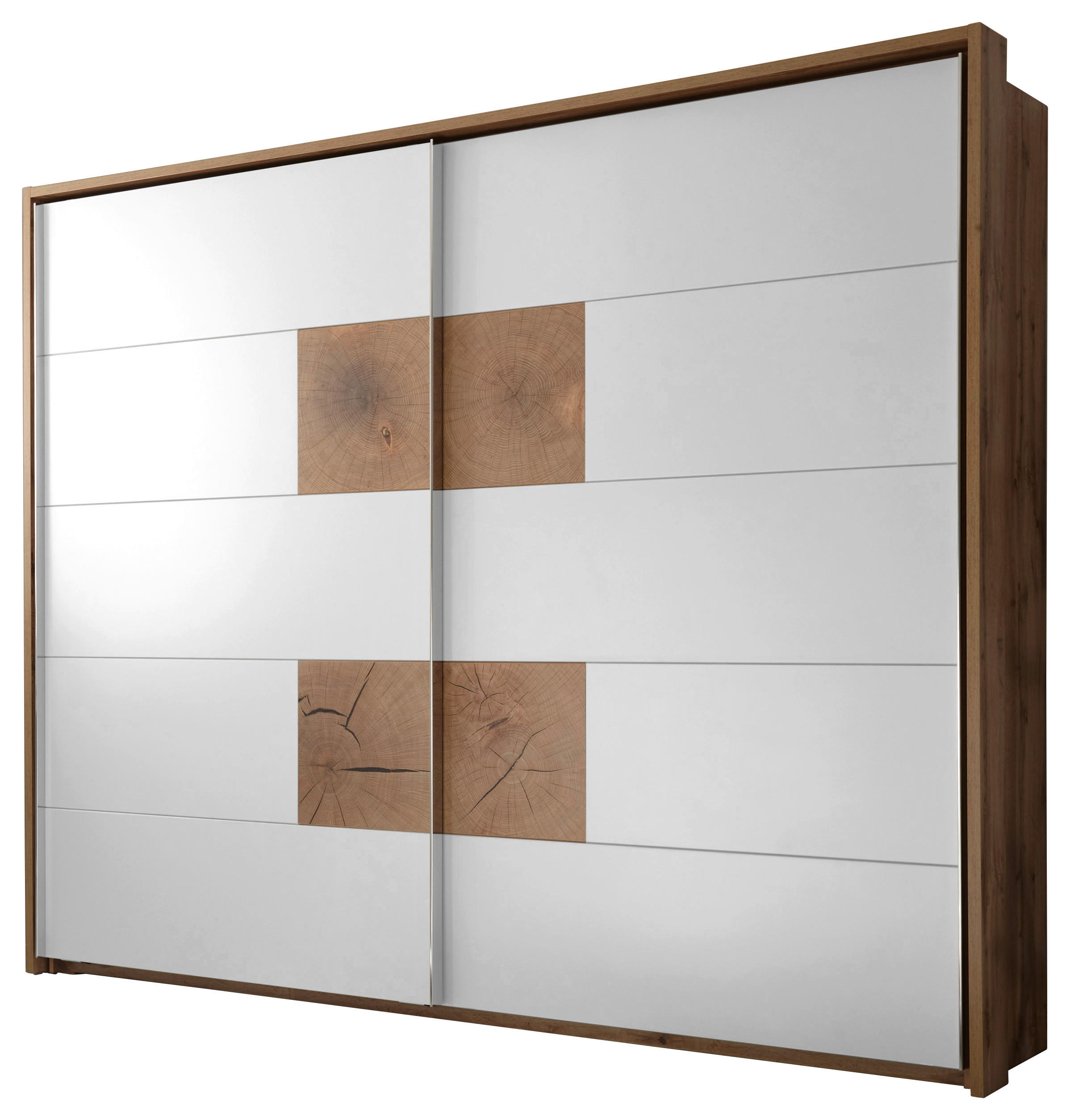 OMARA Z DRSNIMI VRATI, divji hrast, bela  - barve kroma/bela, Konvencionalno, kovina/leseni material (280/230/65cm) - Hom`in