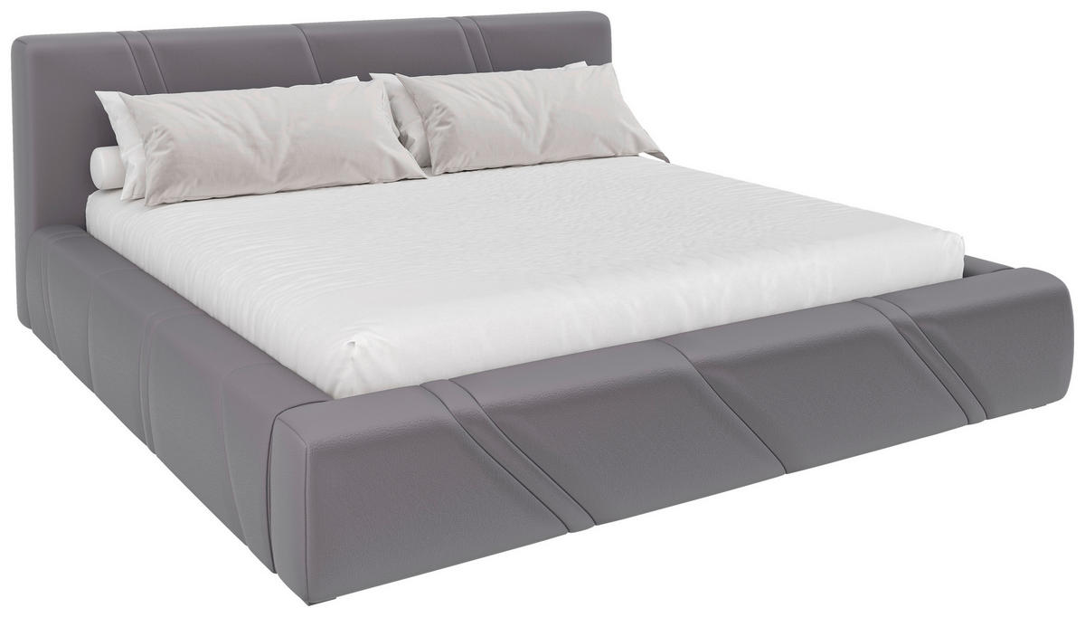 POLSTERBETT 180/200 cm,  in Hellgrau, gepolstertes Kopfteil, Lattenrost, Bettkasten,  - Hellgrau/Schwarz, Design, Holz/Kunststoff (180/200cm) - Chameo