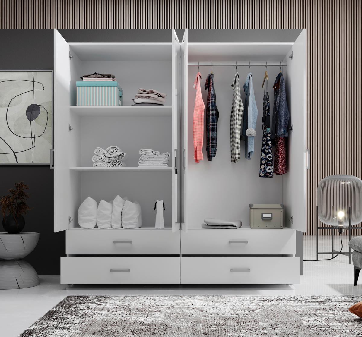 KLEIDERSCHRANK  in Weiß  - Alufarben/Weiß, KONVENTIONELL, Glas/Holzwerkstoff (180/190/51cm) - Carryhome