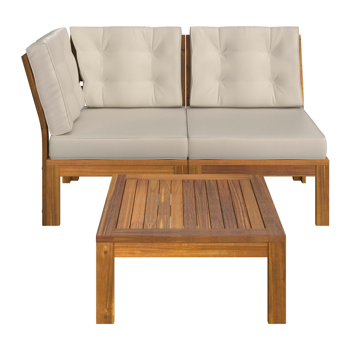 LOUNGEGARNITUR Akazie vollmassiv  - Beige/Akaziefarben, MODERN, Holz/Textil - Ambia Garden