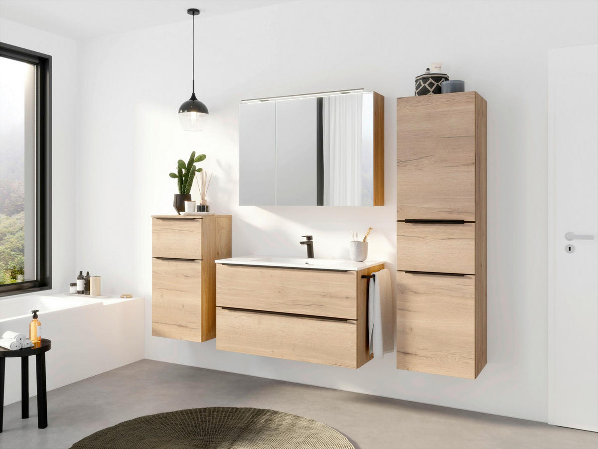 BADEZIMMER 5-teilig  in 191 cm  - Eichefarben/Schwarz, MODERN, Holzwerkstoff/Stein (191cm) - Nobilia