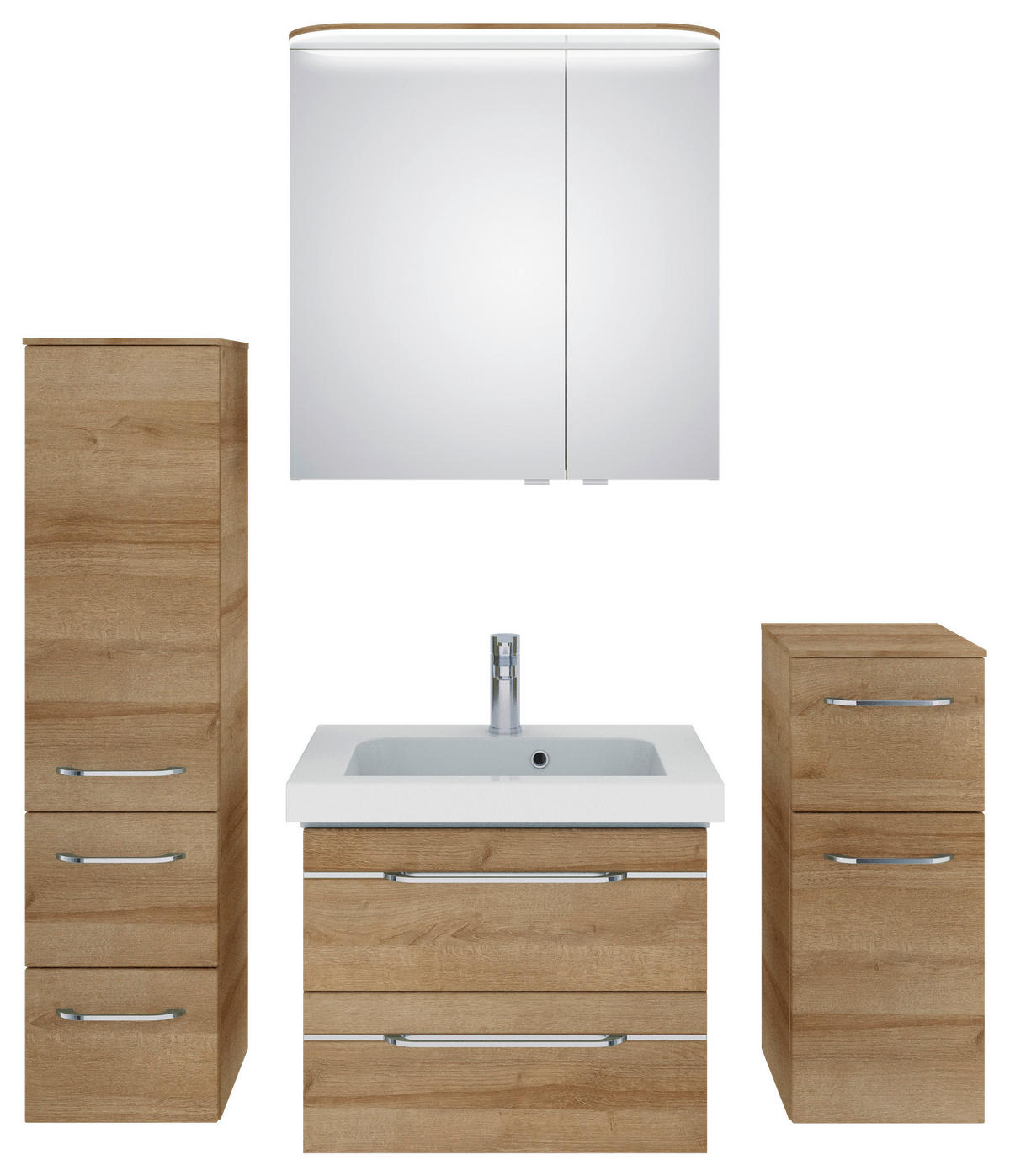 BADEZIMMER 5-teilig  in 148 cm  - Chromfarben/Eichefarben, KONVENTIONELL, Glas/Keramik (148cm) - Pelipal
