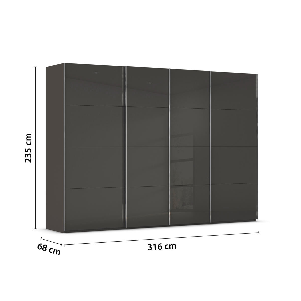 SCHWEBETÜRENSCHRANK 316/235/68 cm 4-türig Graphitfarben, Grau  - Chromfarben/Graphitfarben, Design, Glas/Holzwerkstoff (316/235/68cm) - Novel