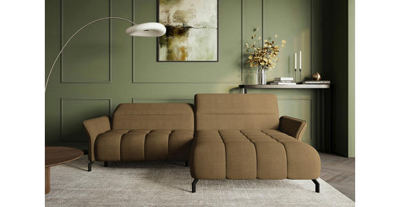 ECKSOFA Olivgrün Flachgewebe Rücken echt, Kopfteilverstellung, Sitztiefenverstellung  - Schwarz/Olivgrün, KONVENTIONELL, Textil/Metall (272/175cm) - Carryhome