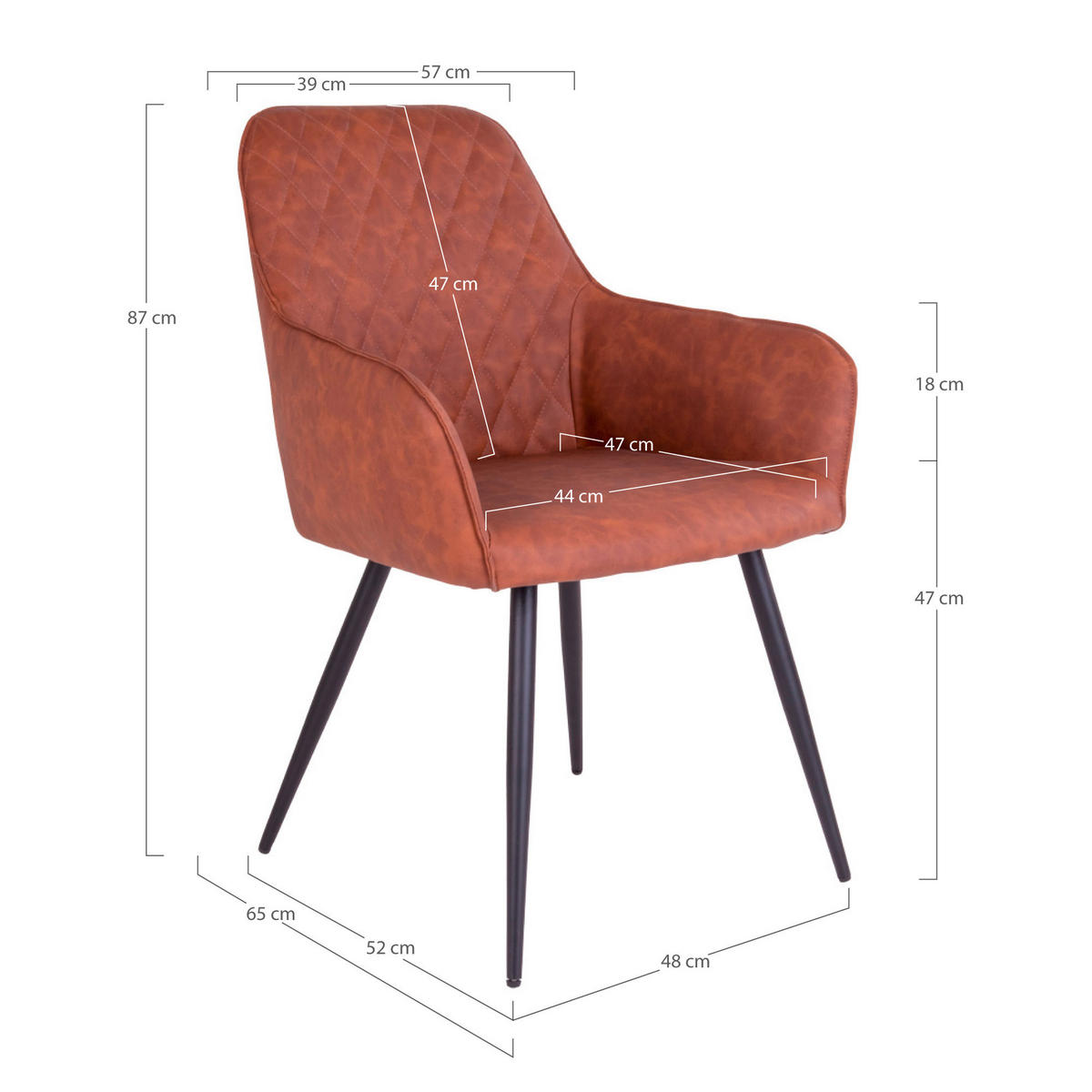 ARMLEHNSTUHL-SET 2 Stück  in Lederlook  - Cognac/Schwarz, MODERN, Textil/Metall (57/87/65cm) - MID.YOU