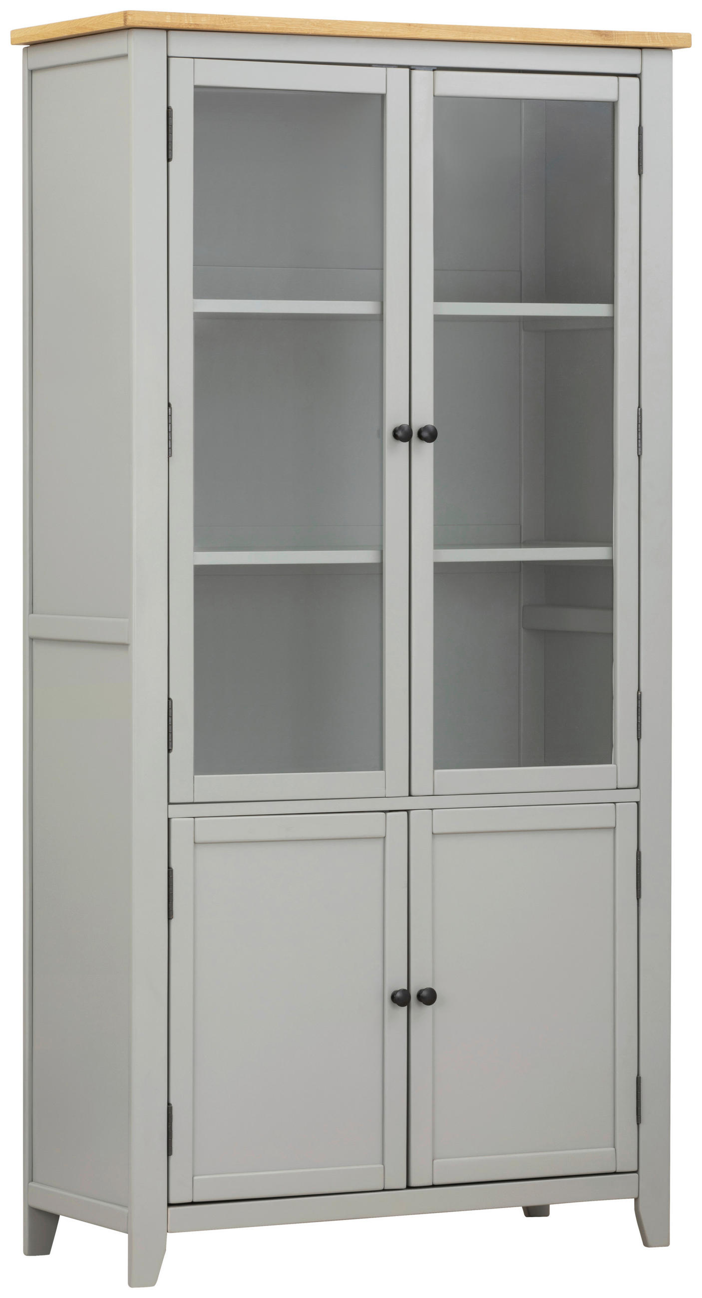 VITRINE furniert, massiv Eiche, Kiefer Grau, Klar, Naturfarben  - Klar/Silberfarben, Lifestyle, Glas/Holz (100/195/43cm) - MID.YOU