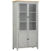 Vitrină, masiv, furniruit, stejar, pin gri, străveziu, culoare natur  - argintiu/străveziu, Lifestyle, sticlă/metal (100/195/43cm) - MID.YOU