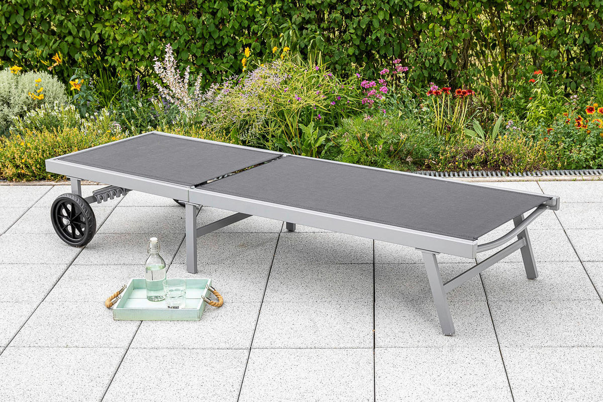 GARTENLIEGE 201/98/65 cm  - Silberfarben/Grau, MODERN, Kunststoff/Metall (201/98/65cm) - Gardenson