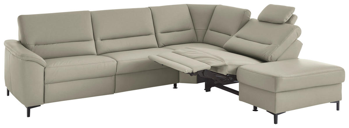 ECKSOFA Echtleder Grau  - Schwarz/Grau, Konventionell, Leder/Metall (290/249cm) - Beldomo Premium