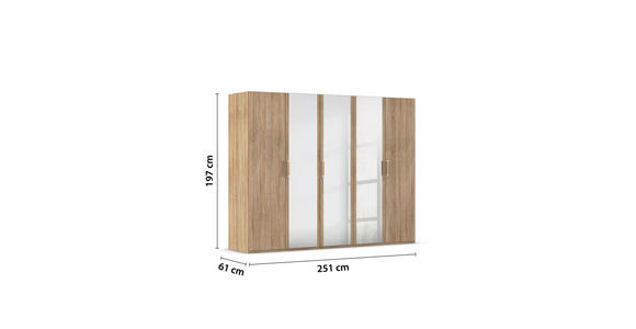 DREHTÜRENSCHRANK 251/197/60 cm 5-türig Sonoma Eiche  - Silberfarben/Sonoma Eiche, Design, Glas/Holzwerkstoff (251/197/60cm) - Novel