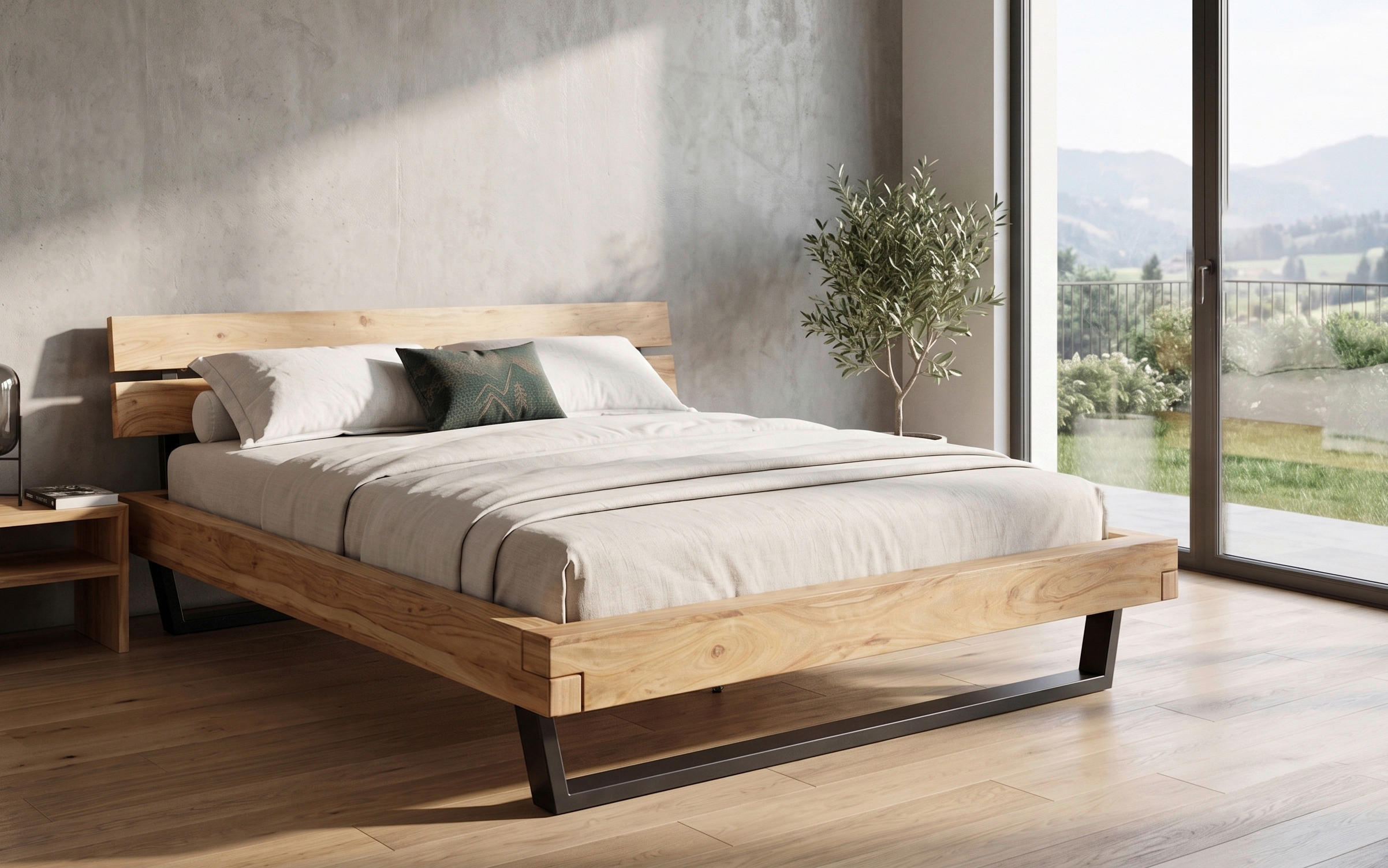 BALKENBETT 200/200 cm  in Naturfarben   - Schwarz/Naturfarben, MODERN, Holz/Metall (200/200cm) - MID.YOU