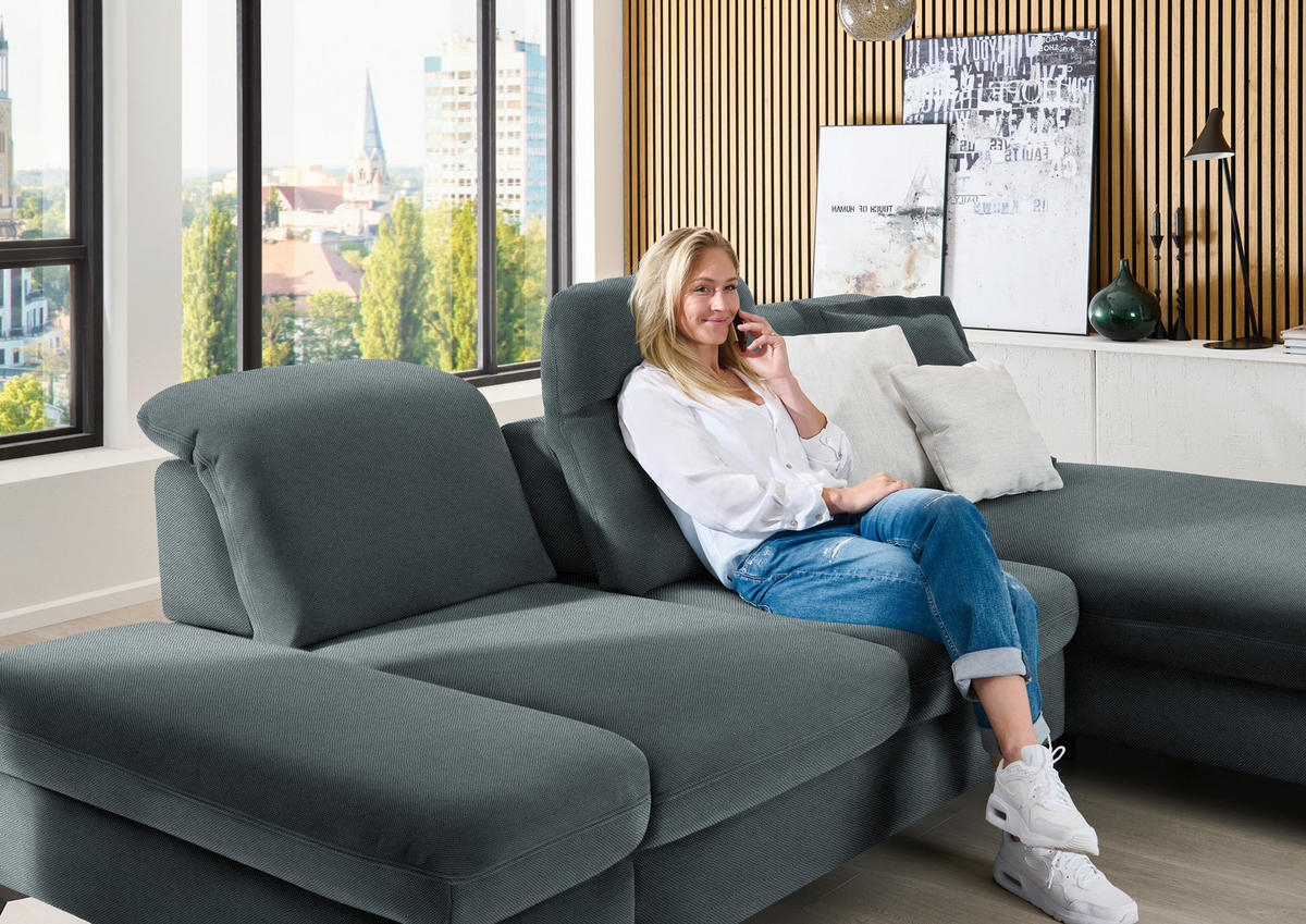 ECKSOFA Chenille Blau  - Blau/Schwarz, Design, Textil/Metall (288/198cm) - Beldomo Style