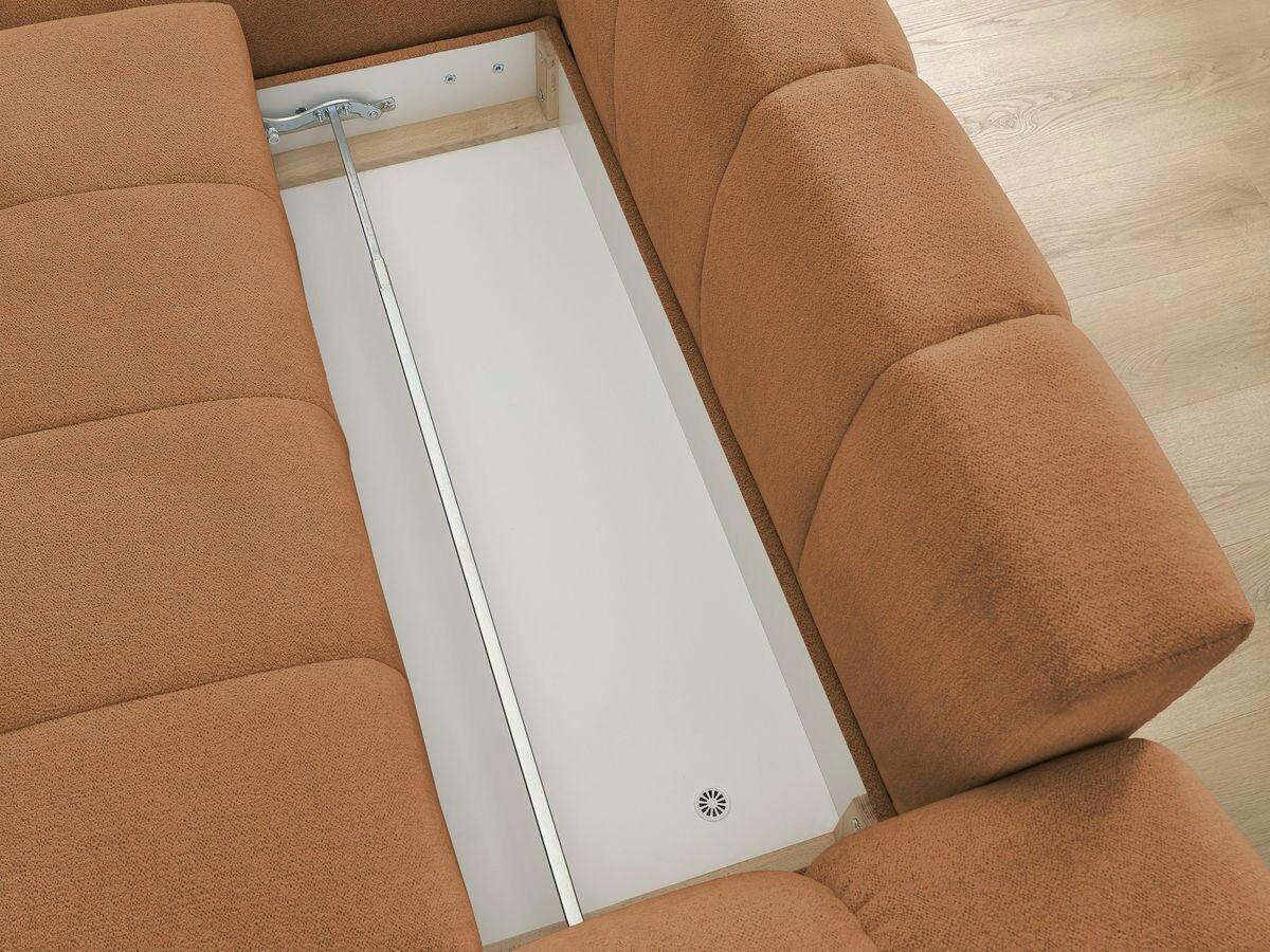 ECKSCHLAFSOFA EVEREST  mit Rücken echt, Armteil links, Armteil rechts Flachgewebe Orange  - Schwarz/Orange, MODERN, Kunststoff/Textil (180/318cm) - Livetastic